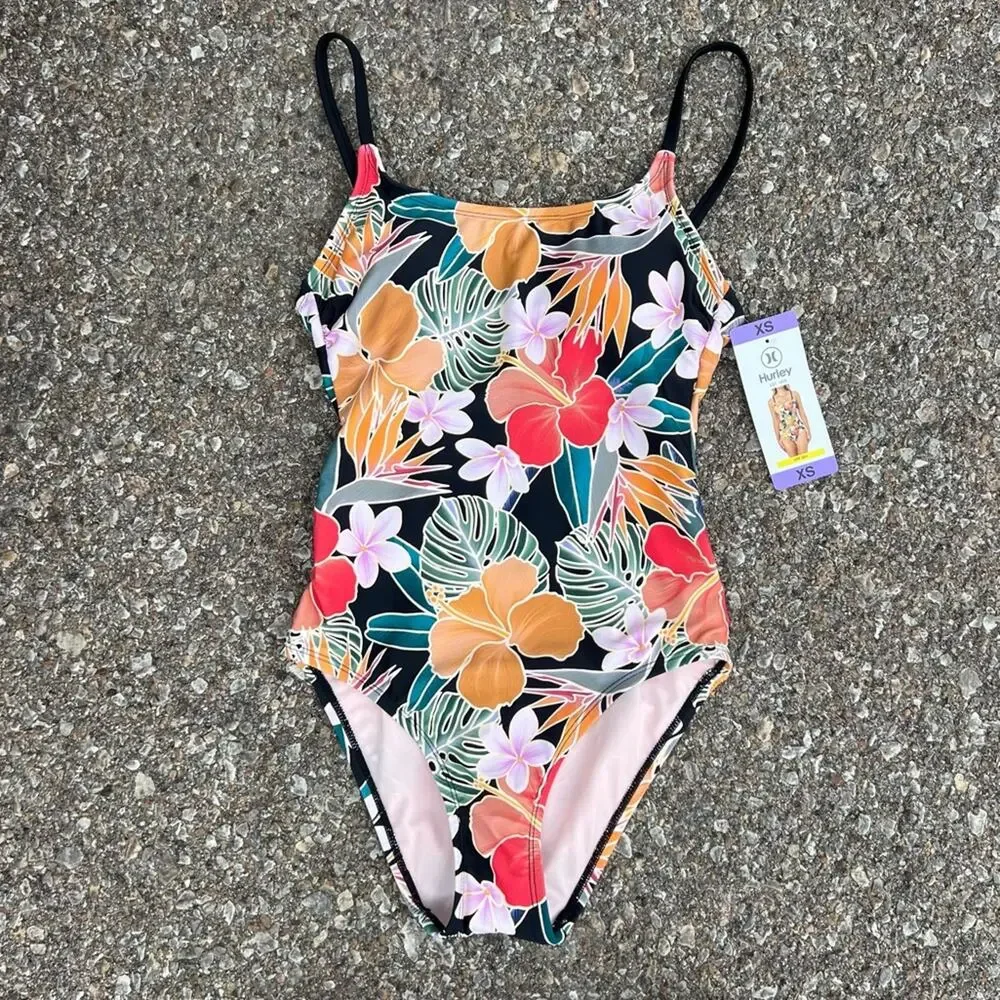 Hurley Caribbean Dreamin Black Tropical One Piece Swimsuit NWT XS Style 1603047 - Picture 3 of 8